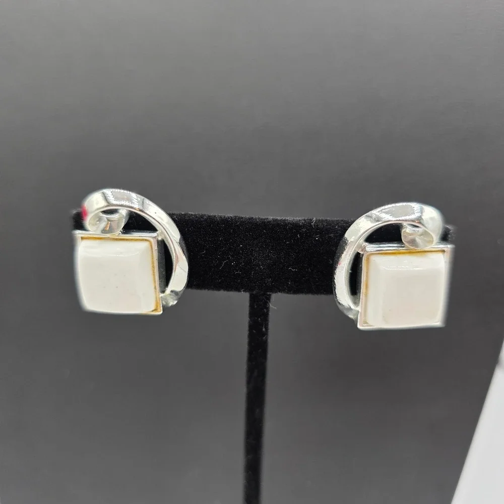 Vintage Charel Silver Tone White Thermoset Choker Necklace and Earring Set